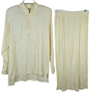 CP Shades Set Sz S Long Sleeve Tunic Top & Long Pencil Skirt Rayon Yellow